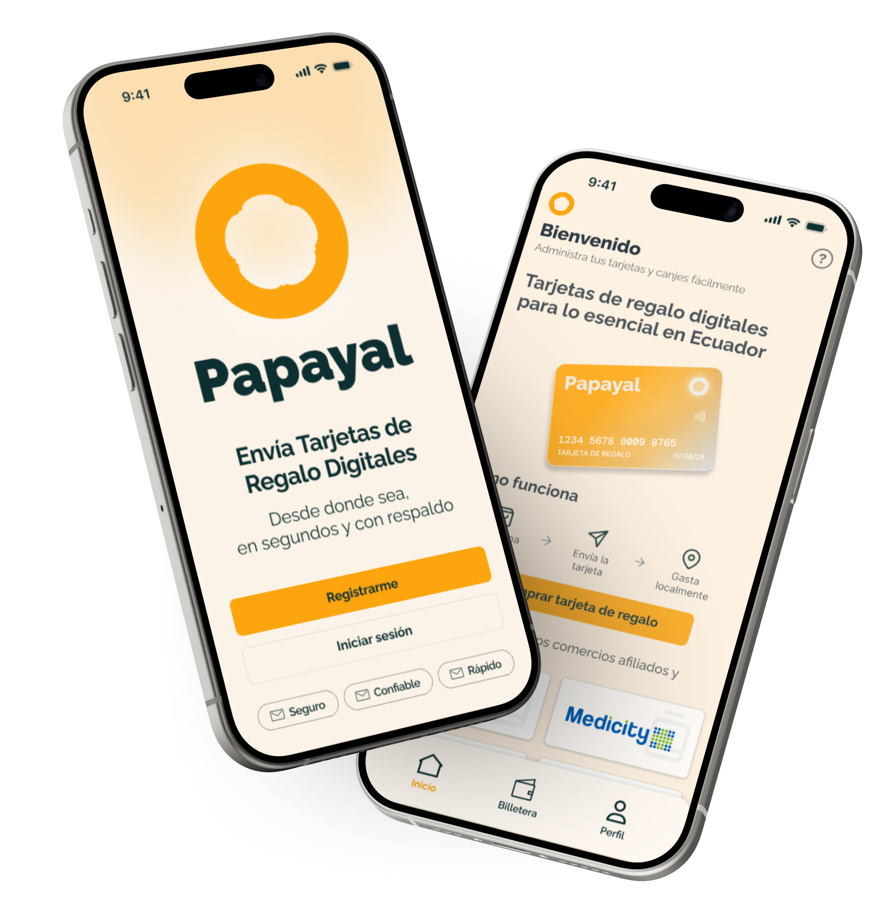 Pantallas de inicio y compra de Papayal